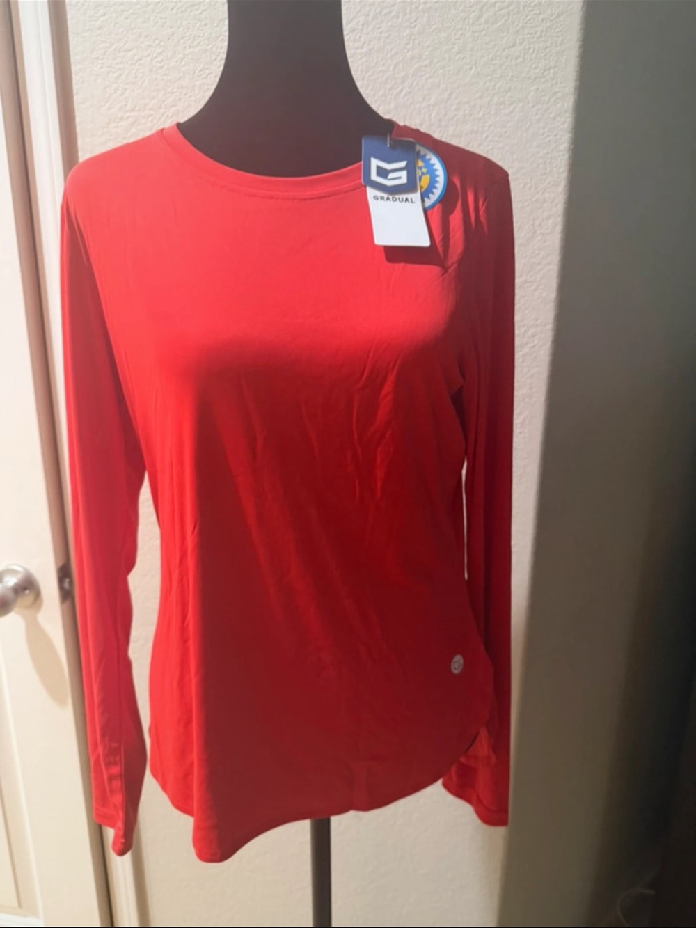 Red Long-Sleeve Women’s Sun Protection Crew Neck Top